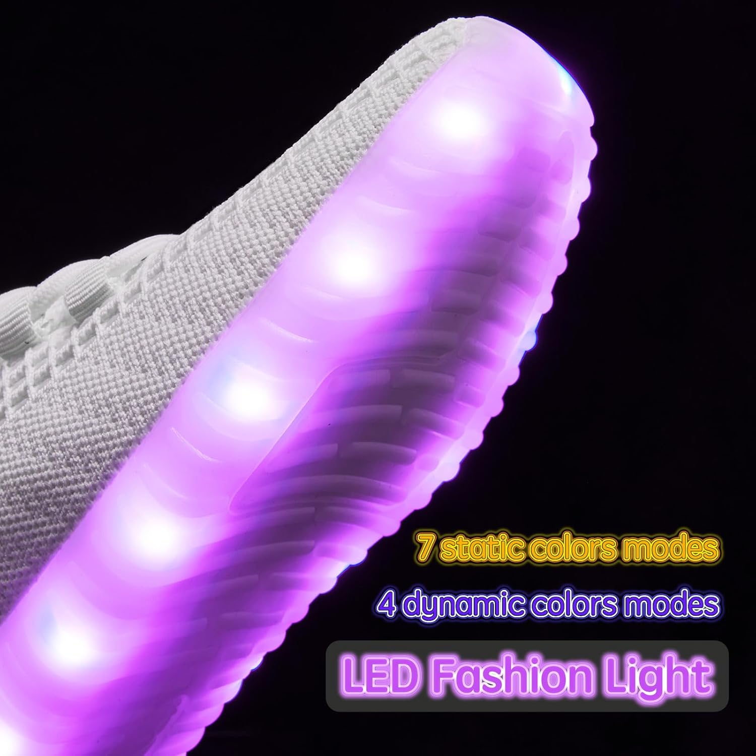 Светящиеся кроссовки для женщин и мужчин, унисекс, с USB-зарядкой, LED, для взрослых, с сетчатым верхом, светящиеся, мерцающие кроссовки для танцев Bosenhulu, белый — фото 3