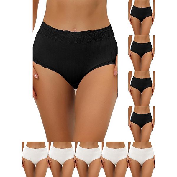 

10 упаковок женских трусиков с высокой талией, утягивающие, комфортные, с кружевной отделкой и резинкой Inspire Chic, Black White