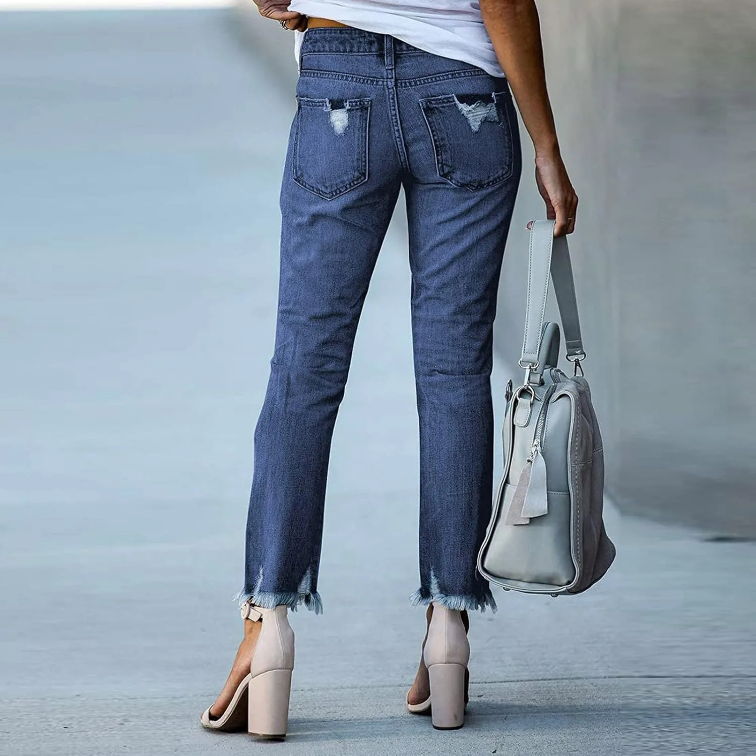 Джинсы женские Ripped High Waisted Stretch Row Hem Distressed Denim Pant — фото 4