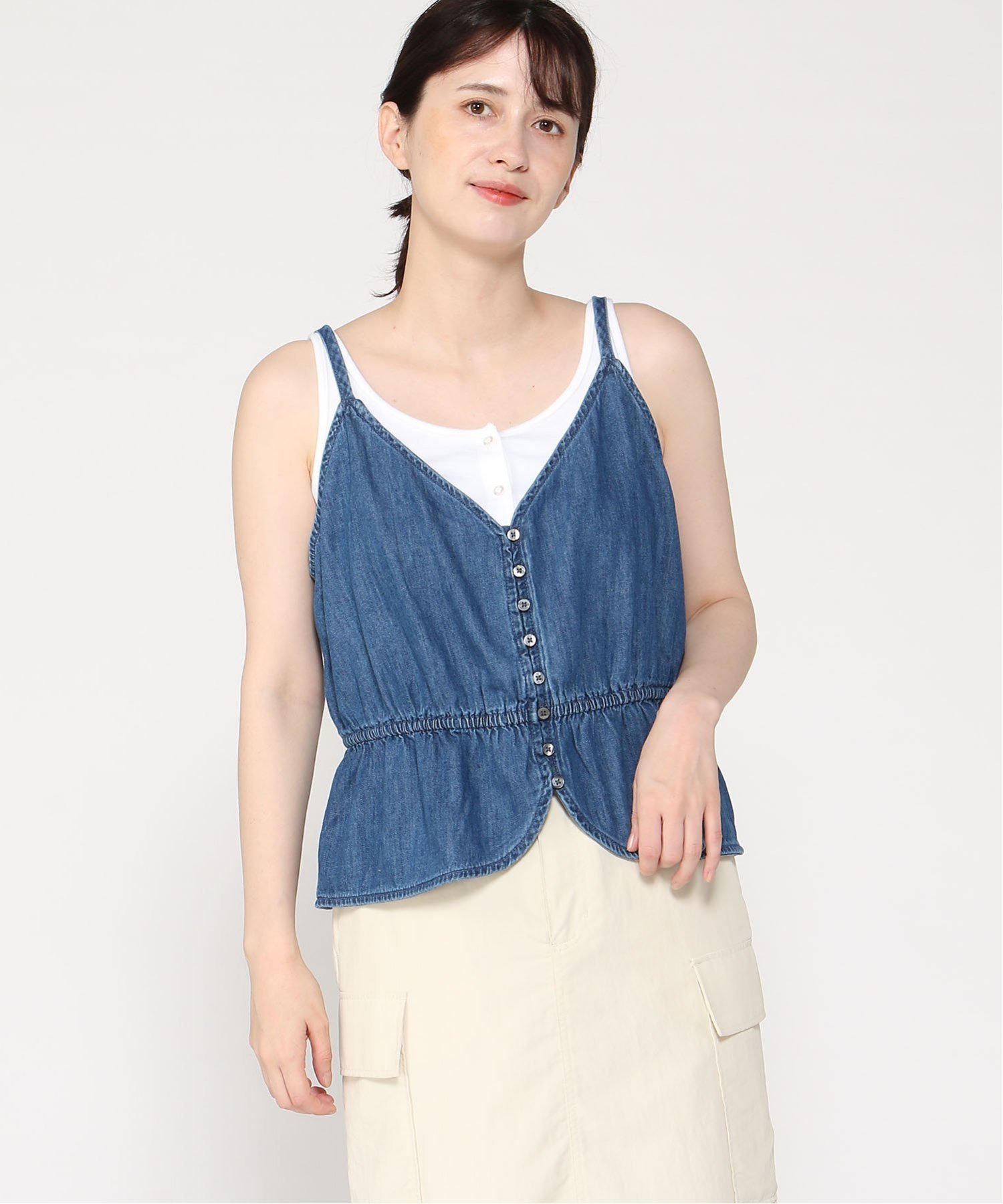 (W) Джинсовая блузка с баской GAP, MEDIUM_WASH — фото 4