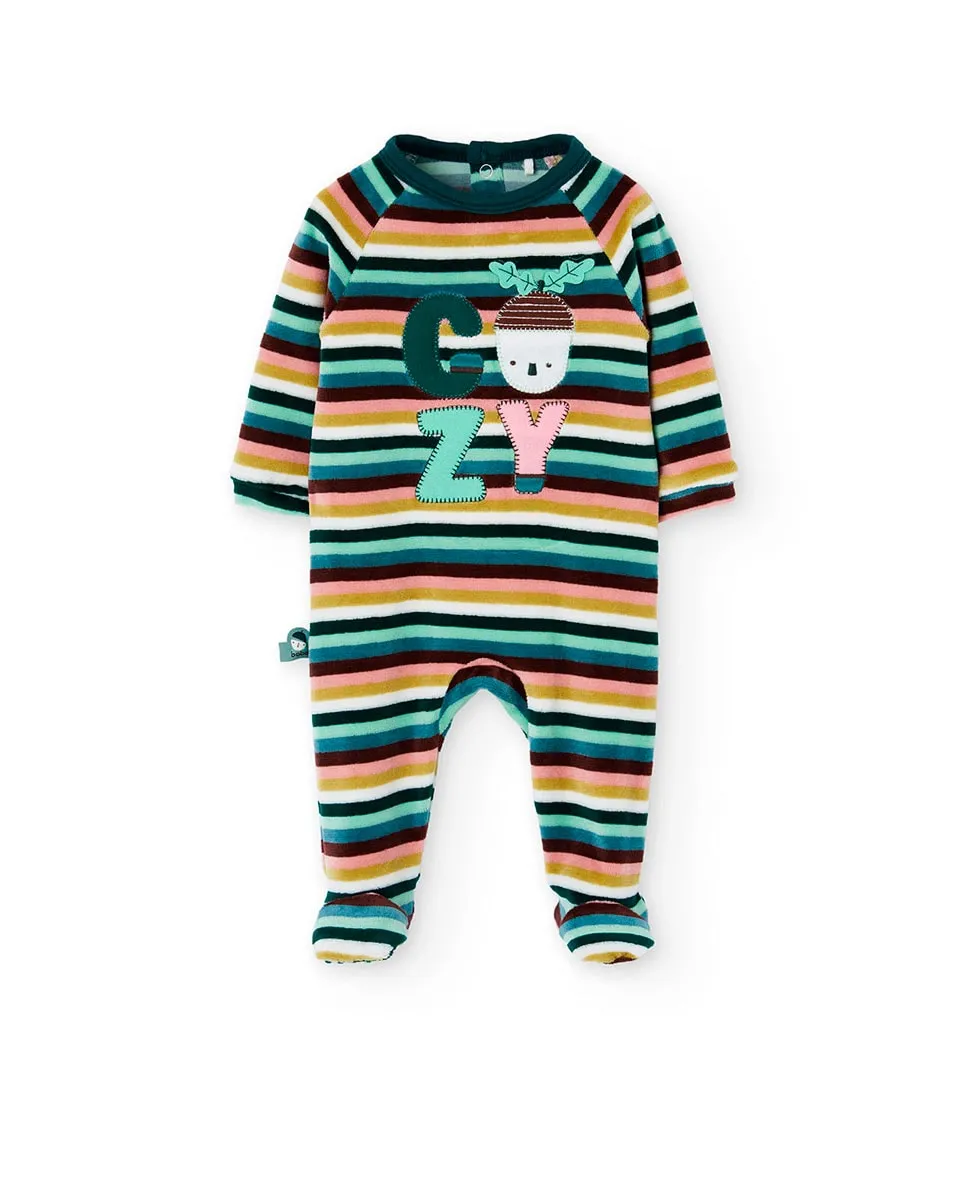 

Бархатный детский комбинезон с полосатым принтом и круглым вырезом Boboli, мультиколор