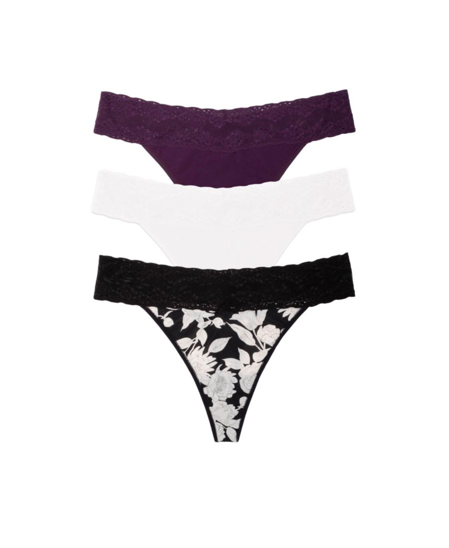 

Женские стринги Bliss Perfection One Thong, набор из 3 штук Natori, Garden rose prt/cocont/fig jam