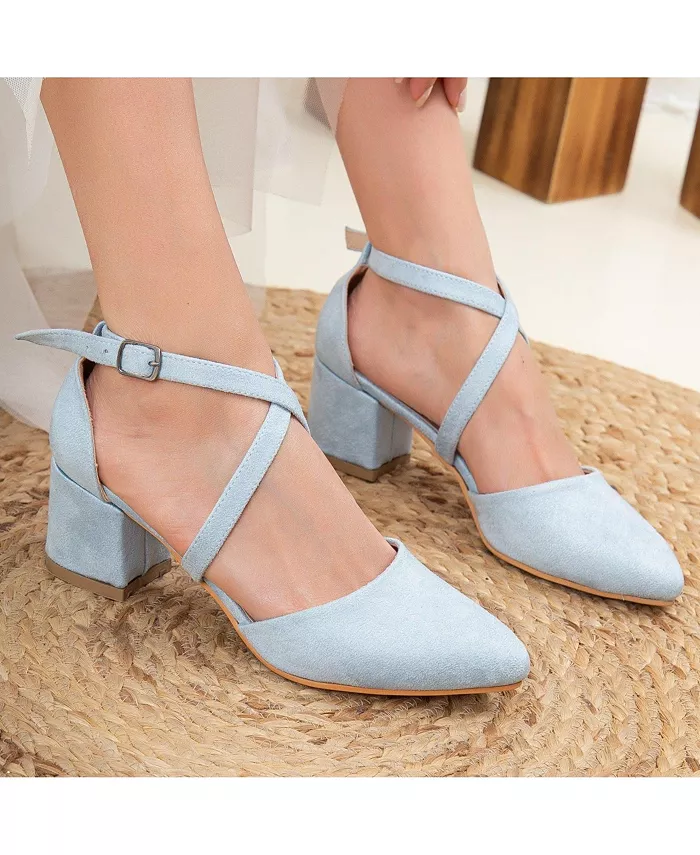 Туфли Dolly на низком квадратном каблуке Forever & Always Shoes, синий — фото 2