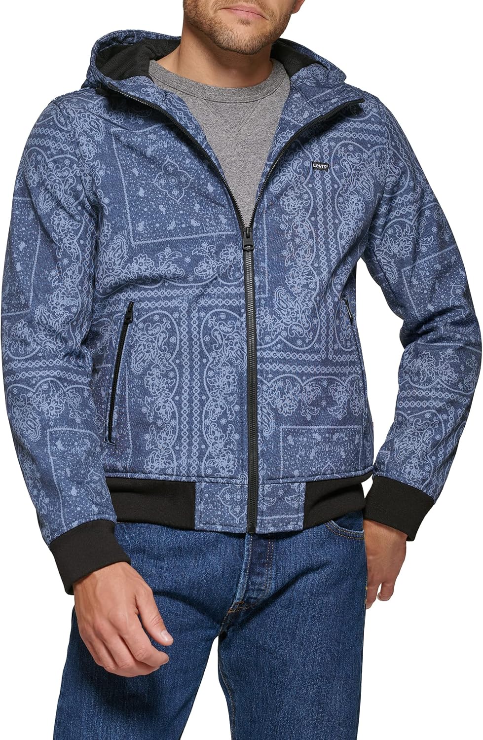 

Мужская куртка-бомбер Levi's с капюшоном и водонепроницаемым покрытием Softshell, Faded Blue Bandana