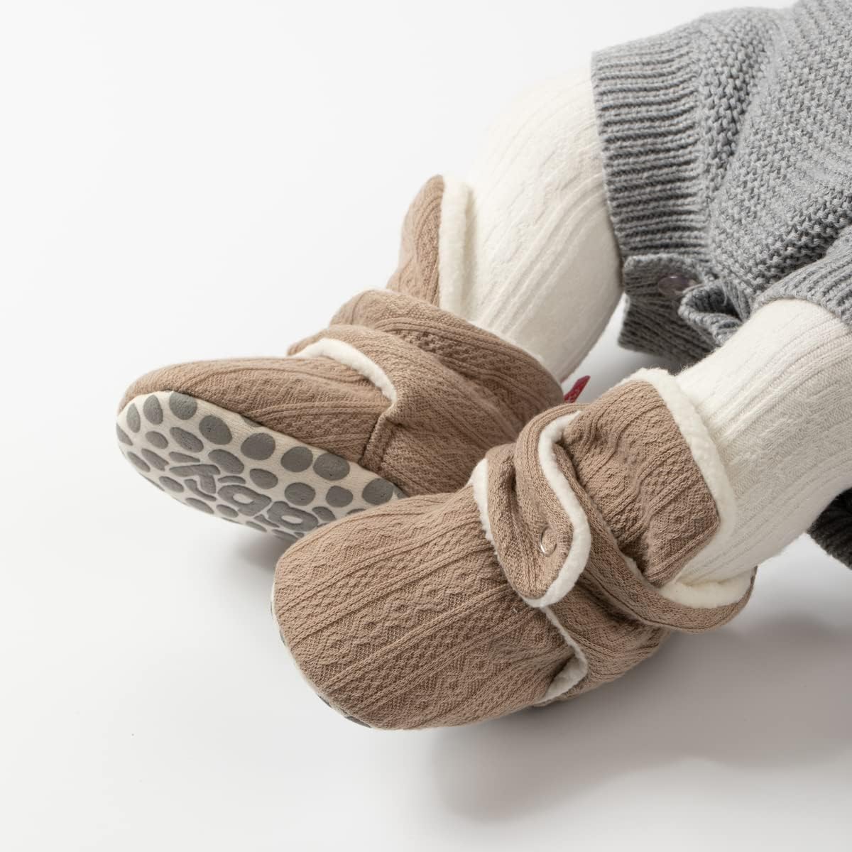 HsdsBebe Унисекс Новорожденные Детские Хлопковые Пинетки с Нескользящей Подошвой для Малышей Мальчиков и Девочек Зимние Теплые Флисовые Носочки-Обувь, A01/Knit Cotton Light Brown — фото 2