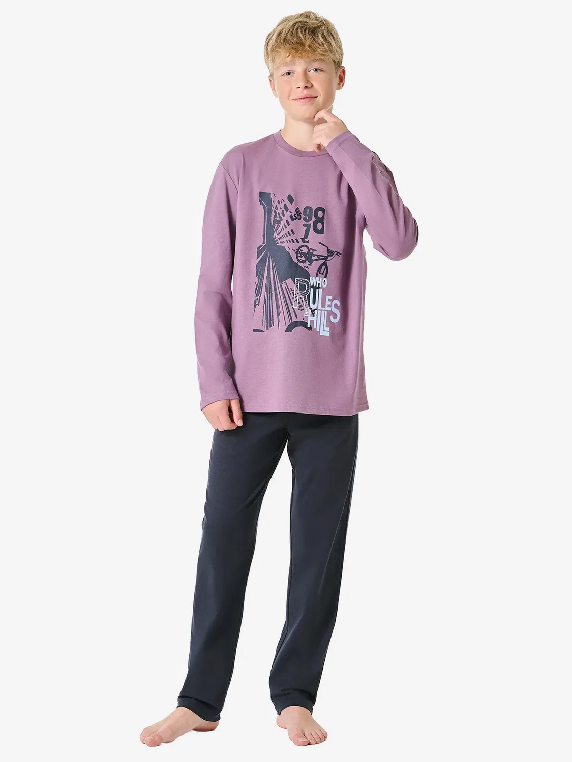 Пижама Nightwear из органического хлопка Schiesser, лиловая — фото 2