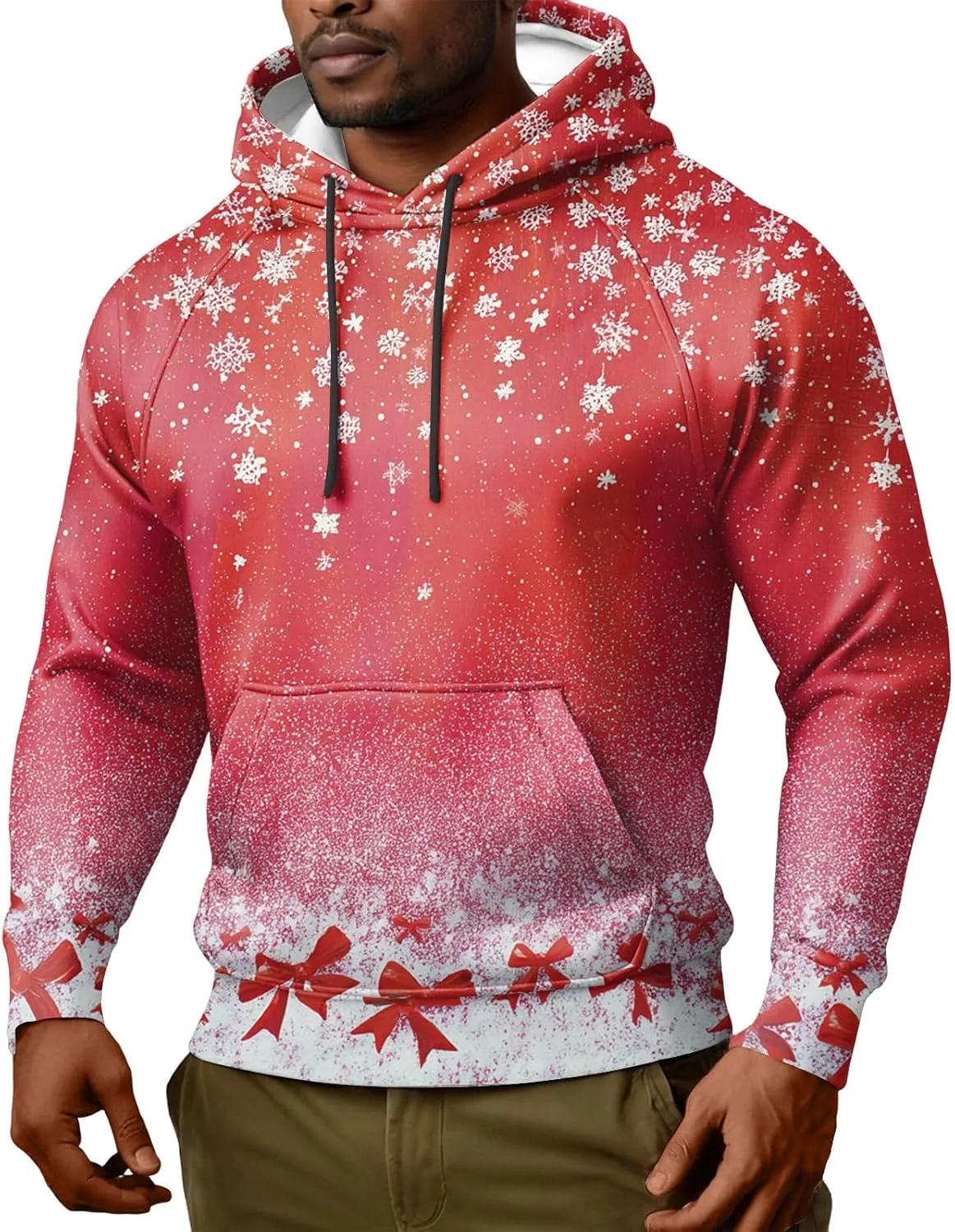 

Мужской теплый принтованный свитшот с капюшоном, карманами и кулиской, Long Sleeve, Plus Size