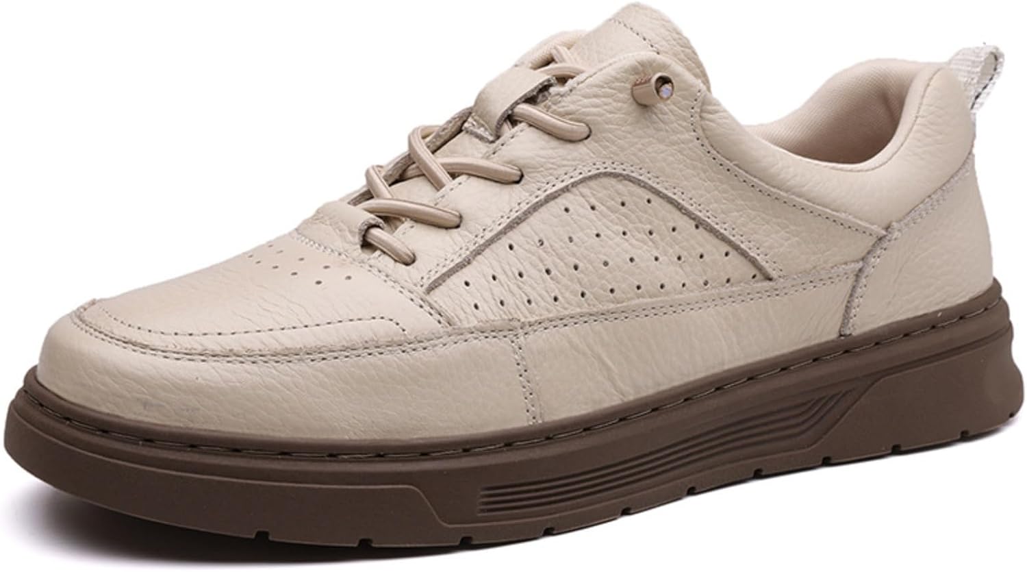 

Мужские повседневные кожаные туфли с толстой подошвой и дышащей поверхностью - легкие удобные кроссовки на шнуровке для осени и зимы Azttoztto, бежевый