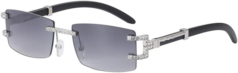 

Солнцезащитные очки без оправы для женщин, ретро, ​​прямоугольные солнцезащитные очки для мужчин, винтажные очки без оправы, защита от УФ-излучения UV400, серебристо-серые, один размер LANGSER, Black