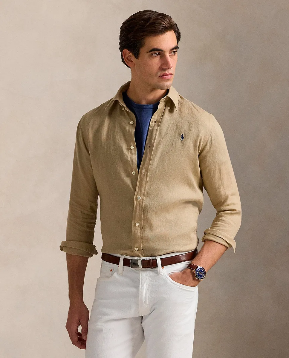 

Мужская льняная рубашка, стандартный крой Polo Ralph Lauren, бежевый