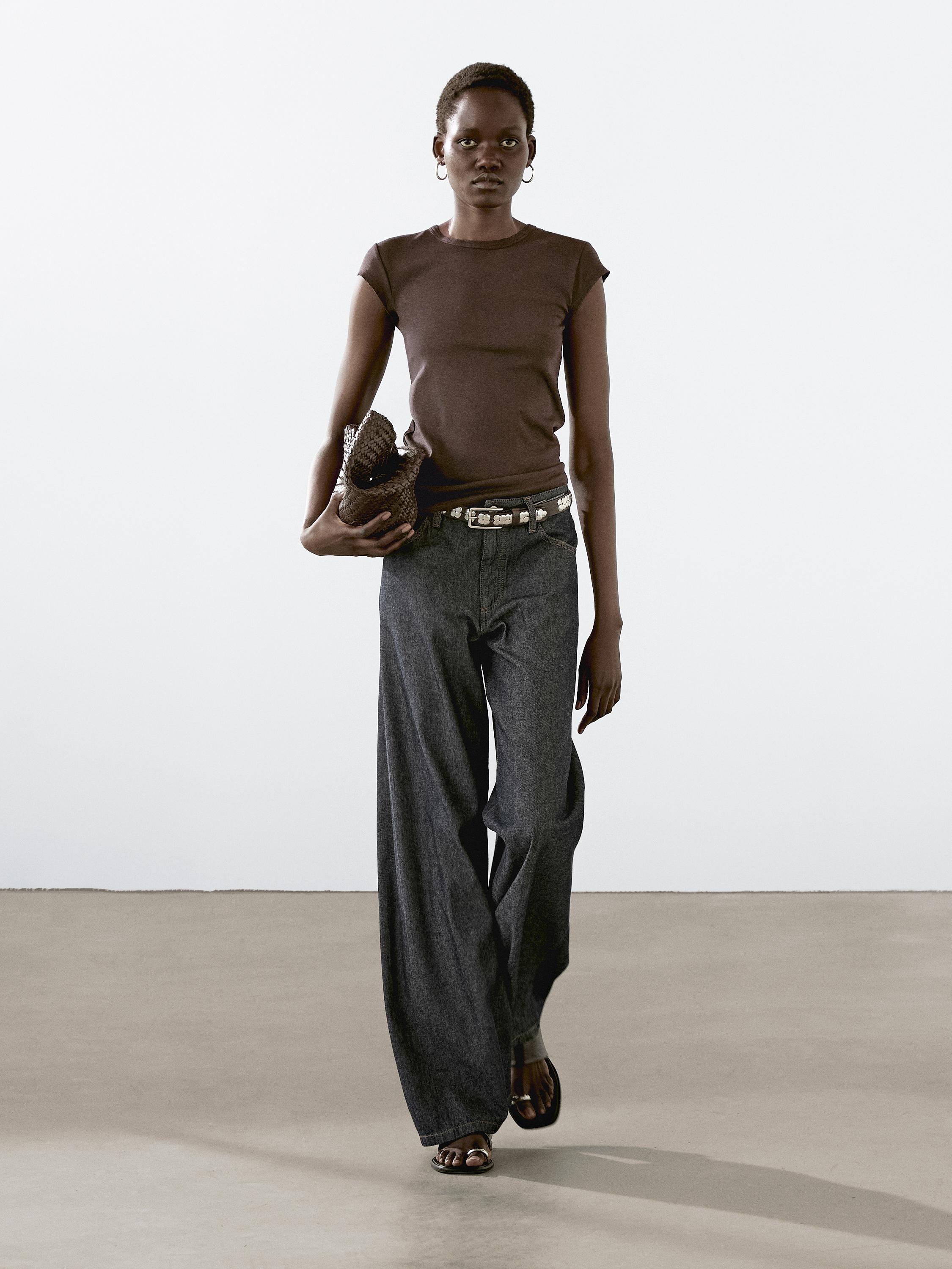 

Футболка с коротким рукавом и отделкой Massimo Dutti, коричневый