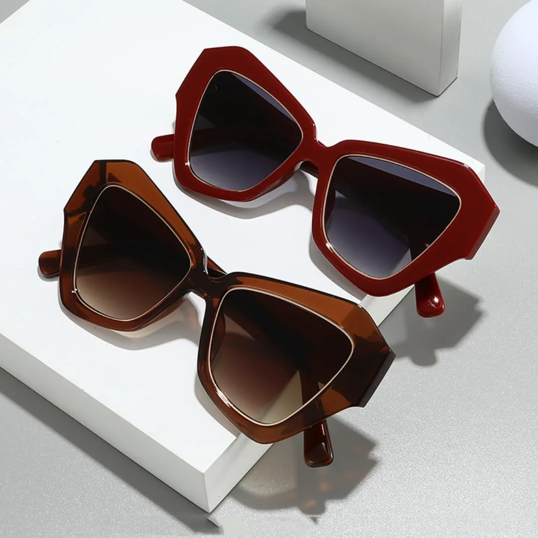 

Модные солнцезащитные очки для женщин в крупной многоугольной оправе, выполненные в стиле люкс, популярные в социальных сетях и на уличных фотографиях TVTBBVV, Tea