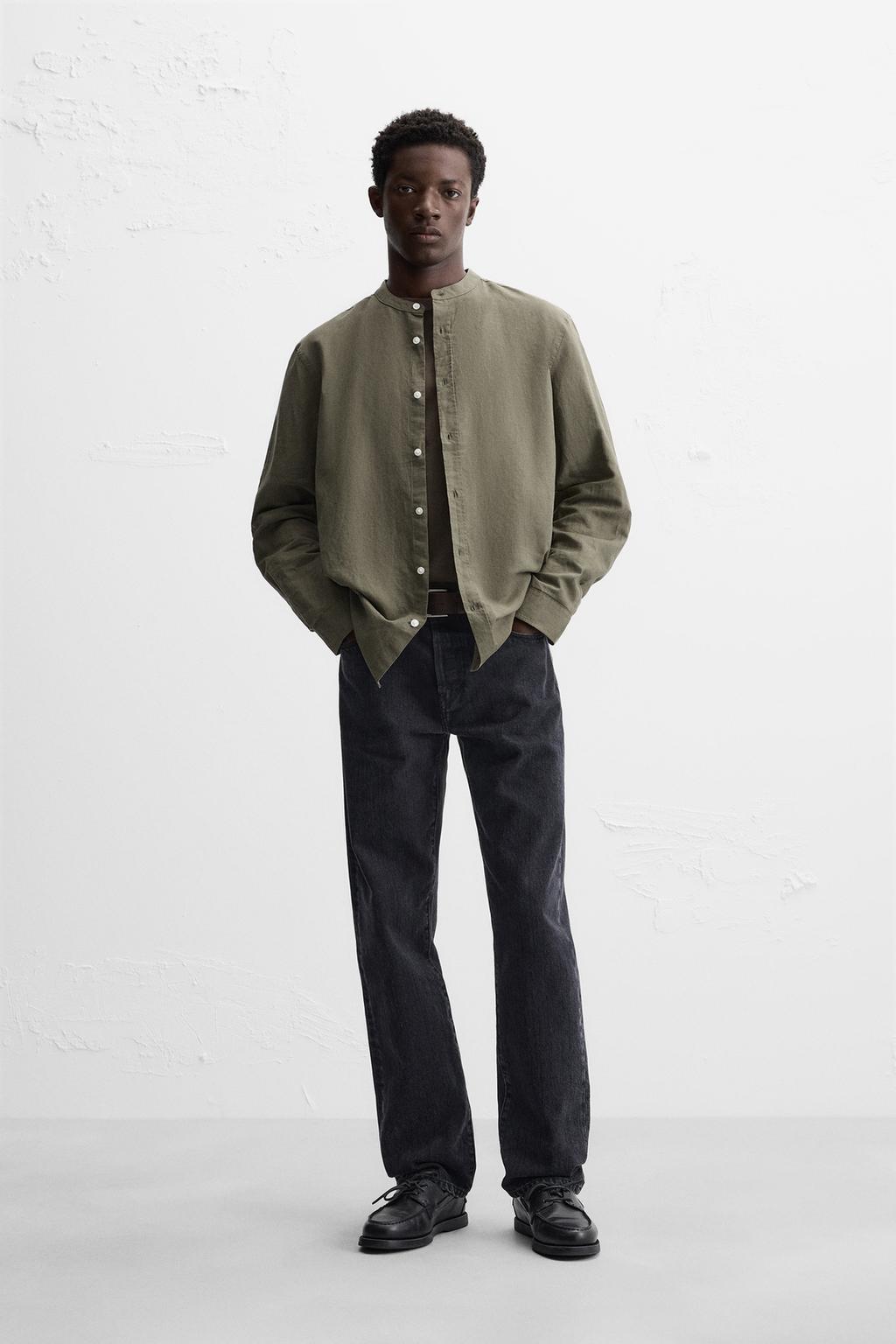 

Рубашка из хлопка и льна ZARA, хаки