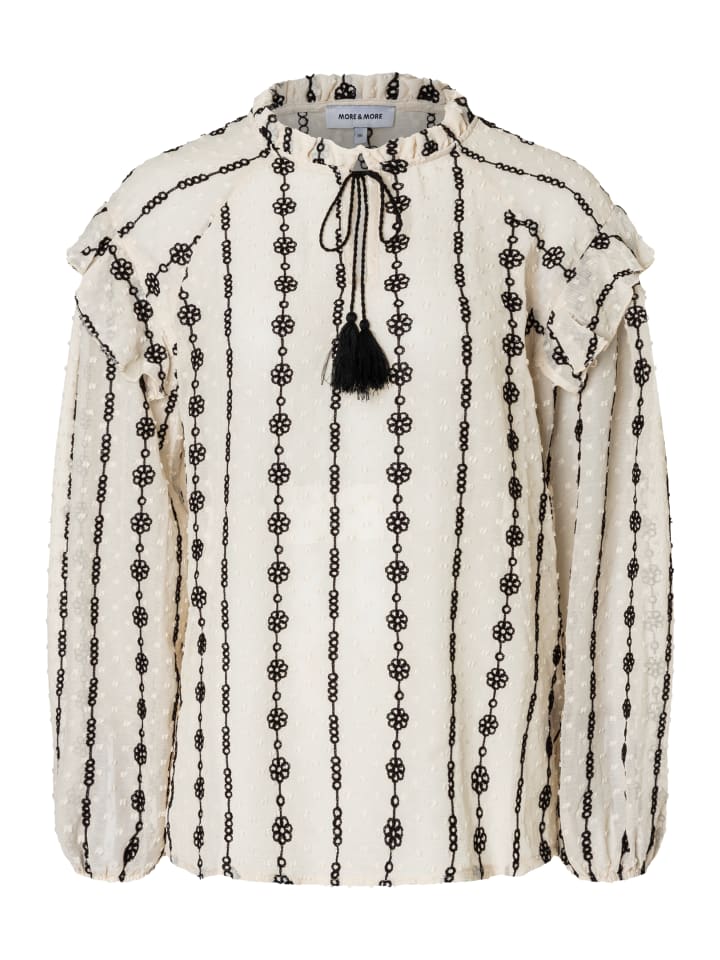 

More & More Женская блузка с длинными рукавами и вышивкой кремово-черного цвета