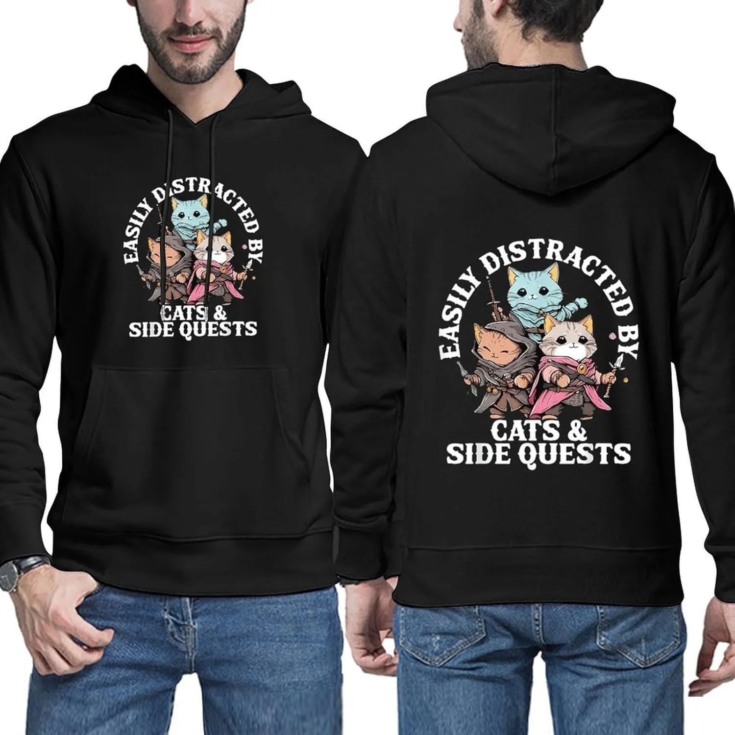 

Толстовка Men Fun Cats Side Quest с длинными рукавами и карманом