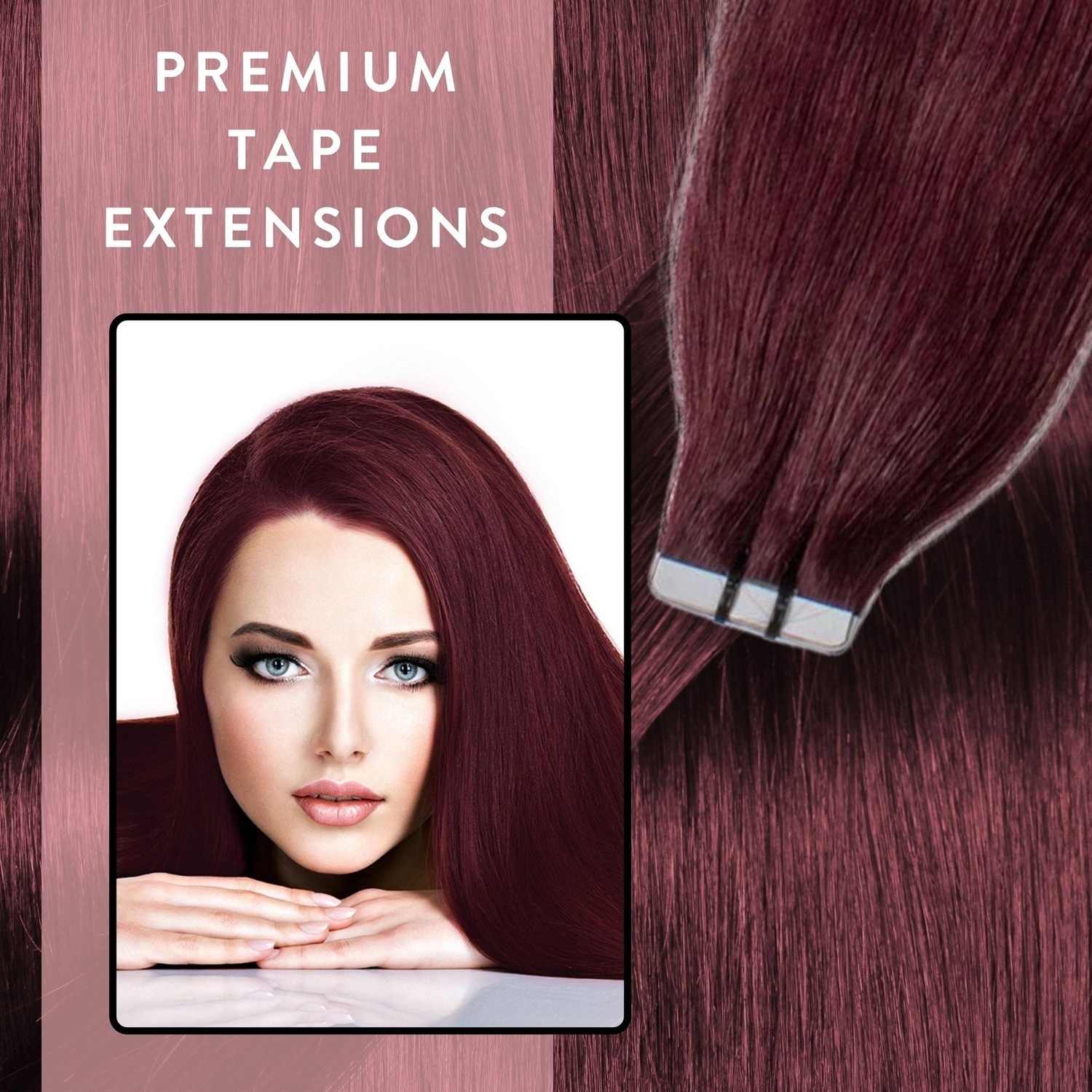 Накладные волосы tape extensions premium echthaar #55/65 hellbraun intensiv violett-mahagoni Hair2Heart, 60cm, количество 1 шт. — фото 2
