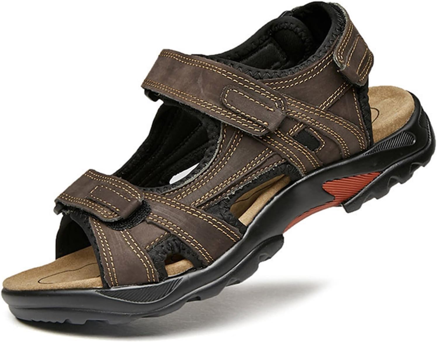 

Мужские спортивные походные сандалии для ходьбы, противоскользящие, водоотталкивающие, кожаные сандалии-трансформеры, легкие и удобные пляжные туфли, цвета хаки и коричневый (размеры 5-13) (Цвет: коричневый, Размер: 11) Ccmom