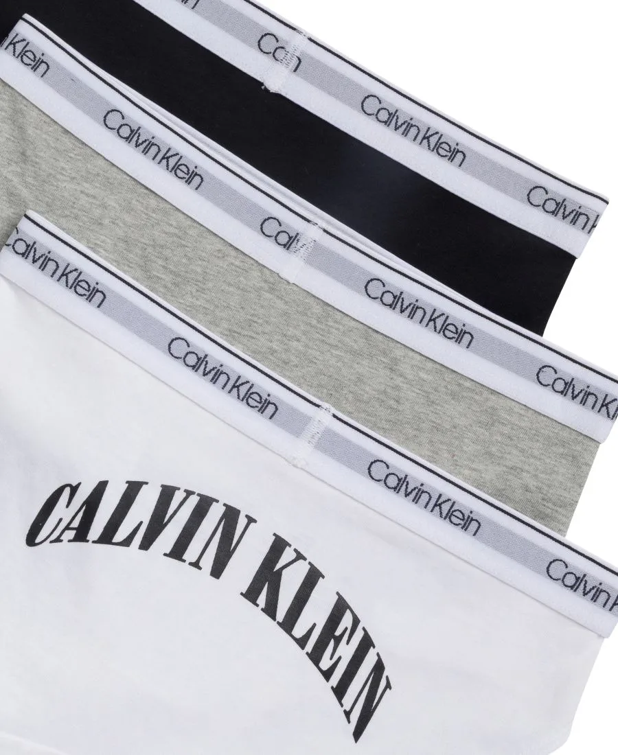 Трусики для девочек 6-16 лет с логотипом Calvin Klein на спине и поясе, белый/серый/черный — фото 3