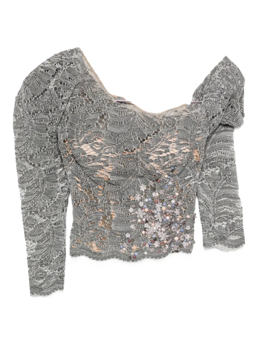 

Кружевной топ с объемными рукавами Gemy Maalouf, серый