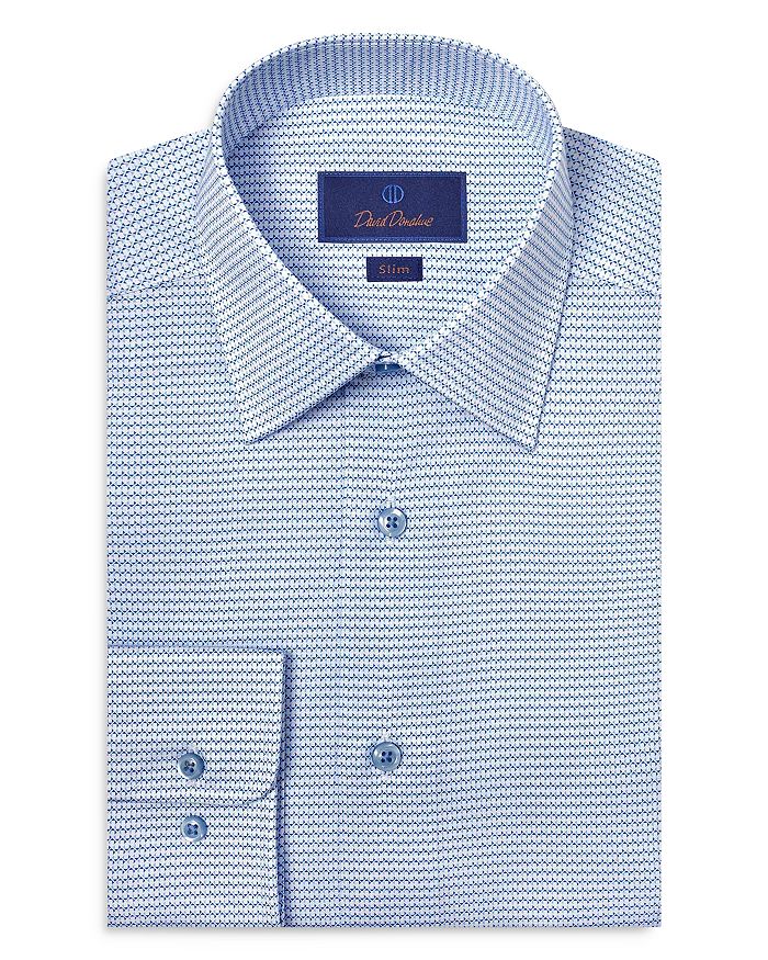 

Сорочка Slim Fit из твила с микроузором в геометрическом стиле David Donahue, синий