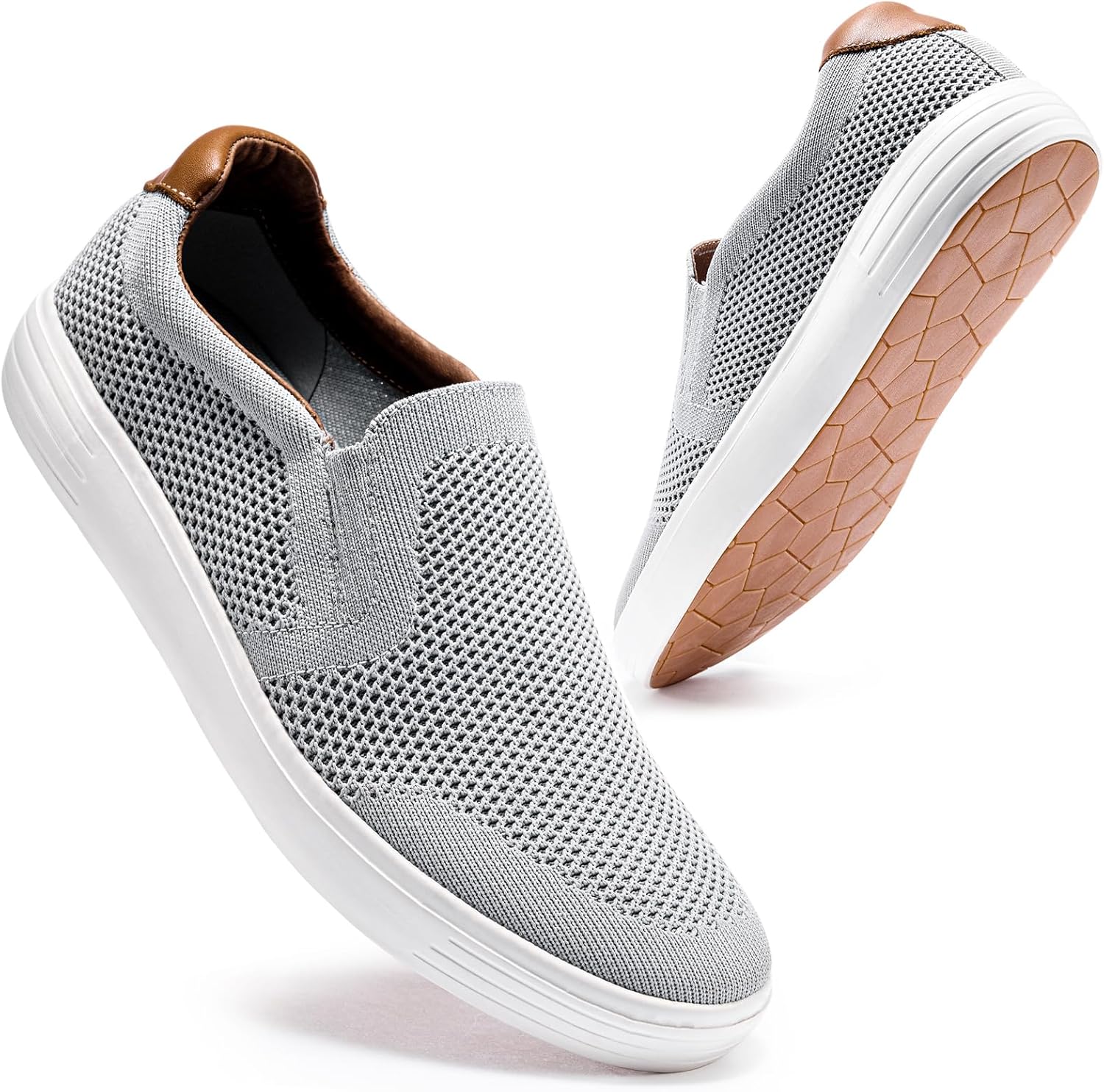 

Мужские слипоны konhill - повседневные трикотажные лоферы, кроссовки для ходьбы, вождения, работы с памятью формы и подошвой из пены для скейтборда, светло-серый