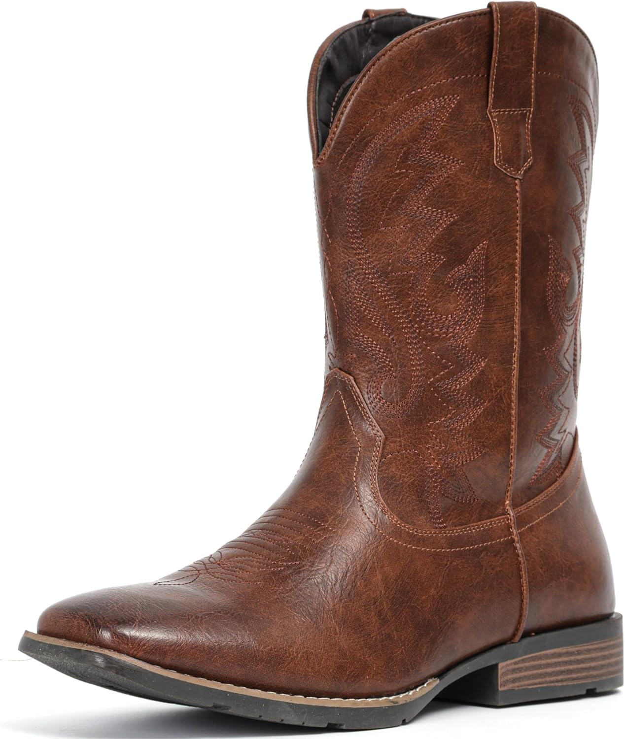 

Мужские ковбойские сапоги IUV с широким квадратным носком, ретро-вестерн стиль, прочные классические модные вышитые сапоги на шнуровке, с противоскользящей подошвой, Chestnut