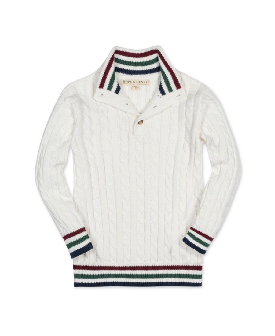

Детский свитер для мальчика с высоким воротником и косами, на пуговицах Hope & Henry, Soft white cable tipping