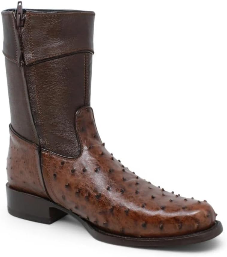 

Мужские подлинные коричневые экзотические ботинки-казаки до щиколотки из кожи страуса с полной щетиной, с круглым носком и молнией Generic