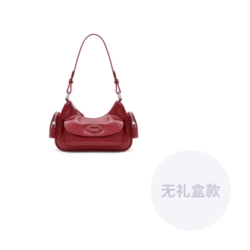 

MUVA Кожаная сумка-полумесяц из спилка коровьей кожи, средняя женская сумка через плечо цвета сумеречный черный, лунный серебристый камень, праздничный красный, Party Red