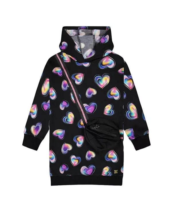 

Детское флисовое платье с капюшоном и декоративным элементом в виде сумки-мешка - для малышек. Deux Par Deux, мультиколор