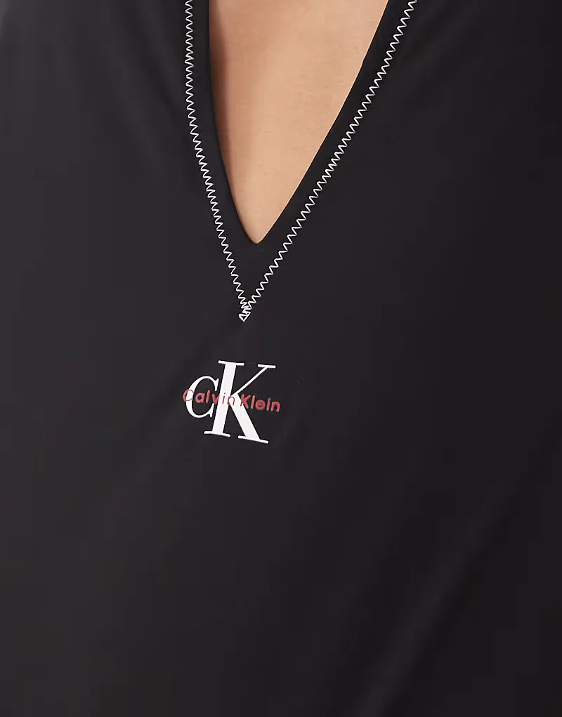 Слитный купальник Calvin Klein с глубоким вырезом и логотипом, черный — фото 3