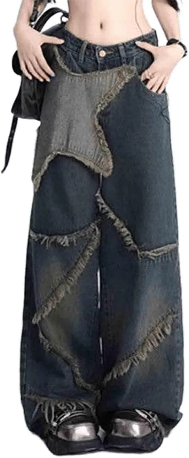 

Женские брюки y2k в стиле ретро с широкими штанинами и звездным принтом BXCNCKD