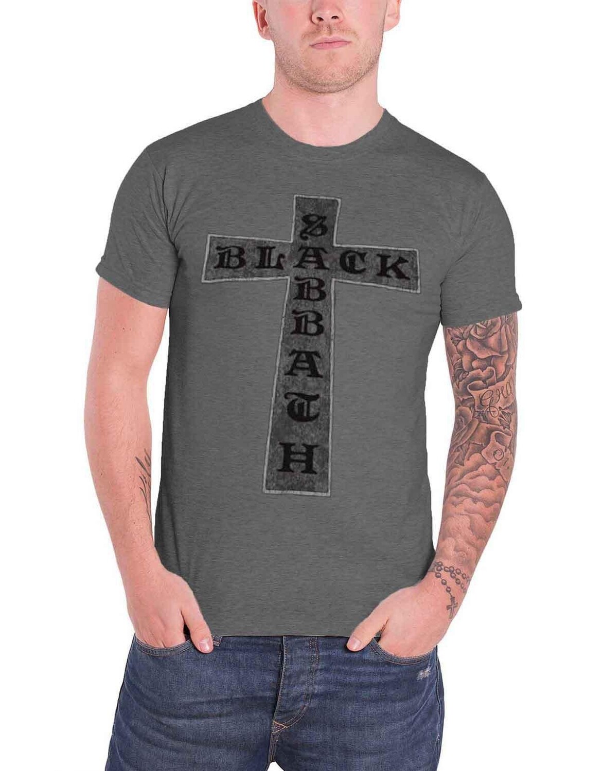 

Футболка с потертым крестом Black Sabbath, серый
