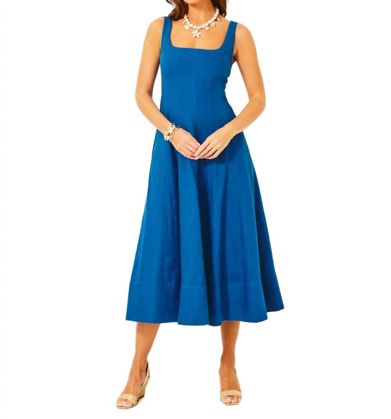 

Платье миди Calina Linen в цвете Barton Blue Lilly Pulitzer