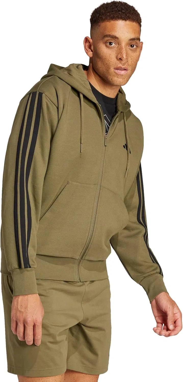 Мужская спортивная куртка adidas Essentials с тремя полосками, флисовой подкладкой, на молнии и капюшоном — фото 2
