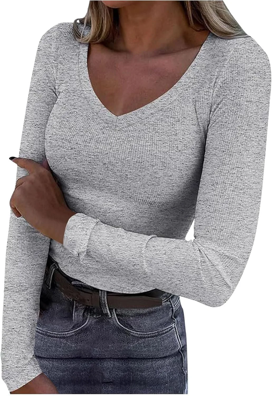 

Женская футболка с длинным рукавом и V-образным вырезом