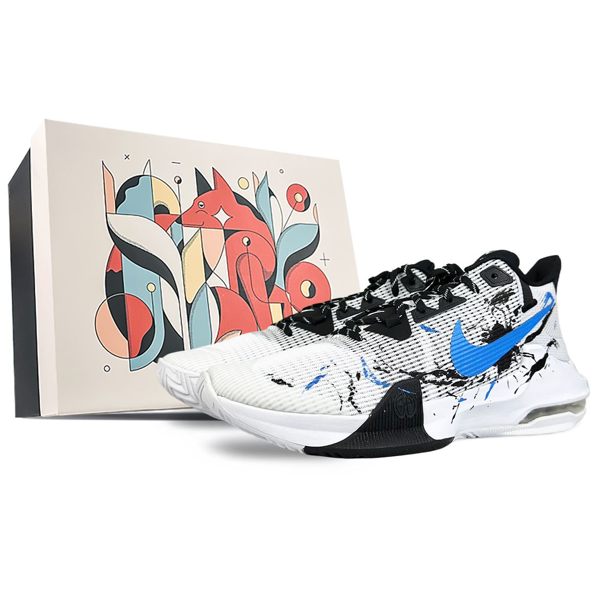 

Nike Эйр Макс Импакт 3 Амортизирующие противоскользящие и износостойкие низкие баскетбольные кроссовки мужские черно-бело-синие белые, цвет White