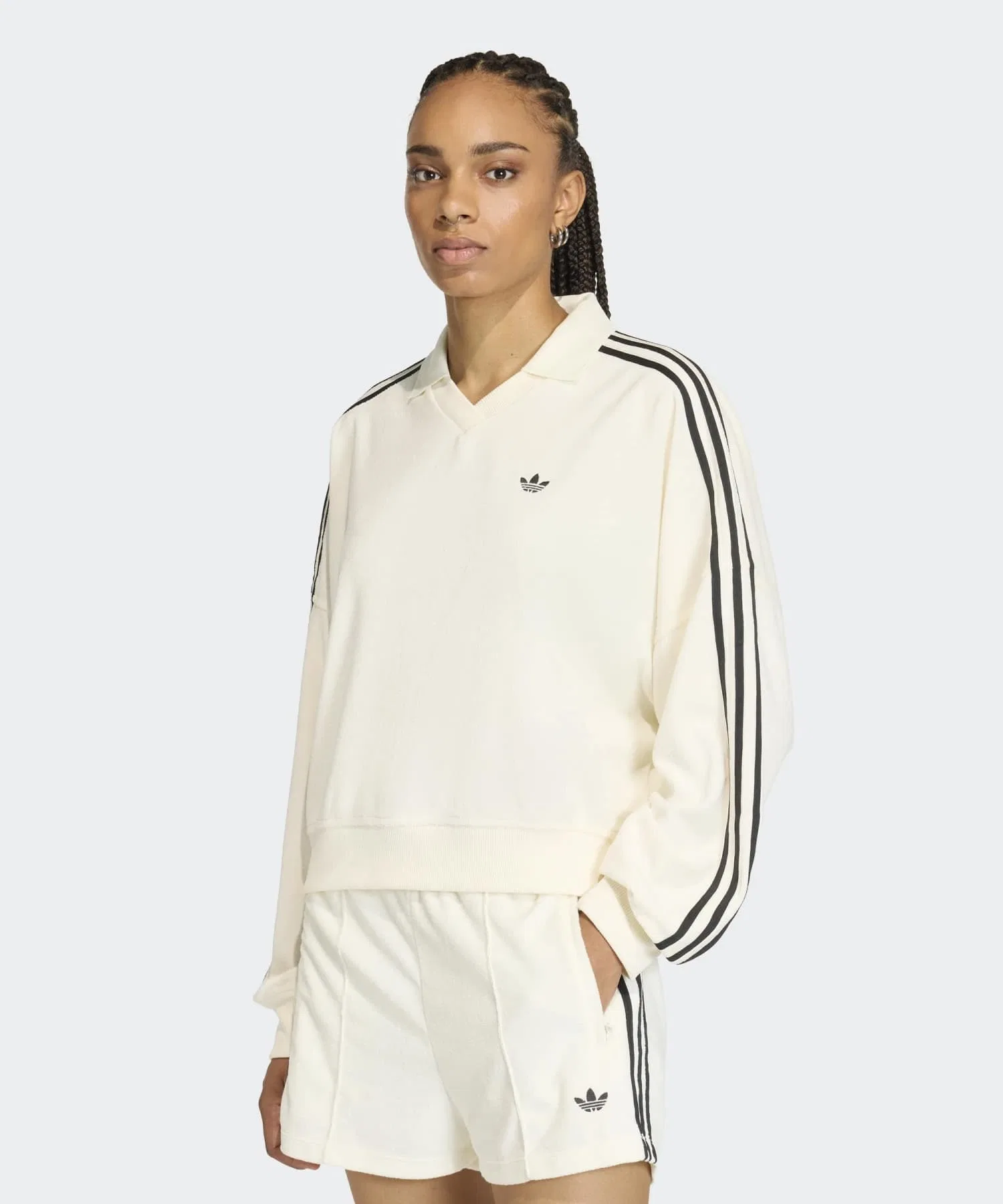 Поло с V-образным вырезом и длинными рукавами из махровой ткани / adidas Originals