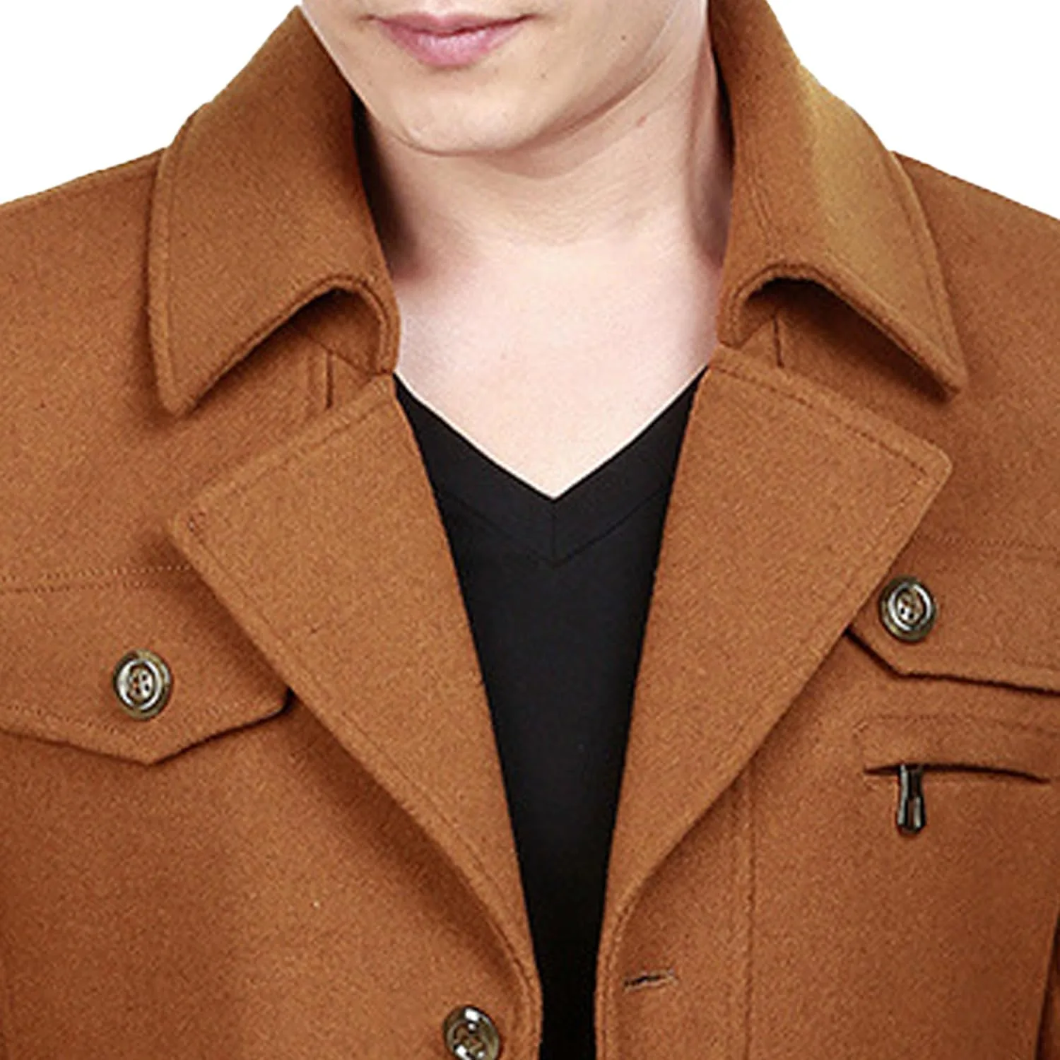 Мужское пальто в стиле pea coat с двубортной застежкой и классическим отложным воротником из шерстяной смеси, зимняя верхняя одежда, длинное пальто Generic, коричневый — фото 4