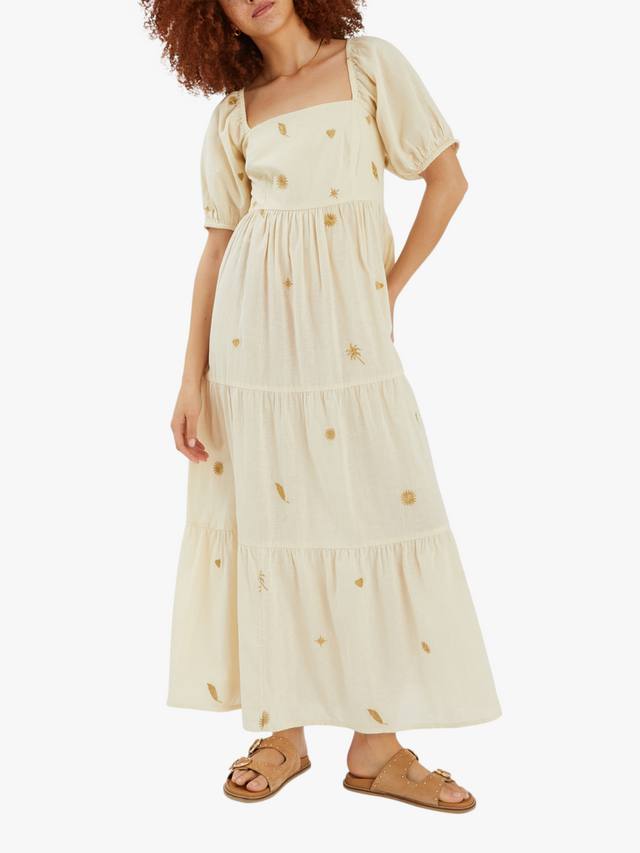 

Вышитое платье макси с пышными рукавами Accessorize, Natural