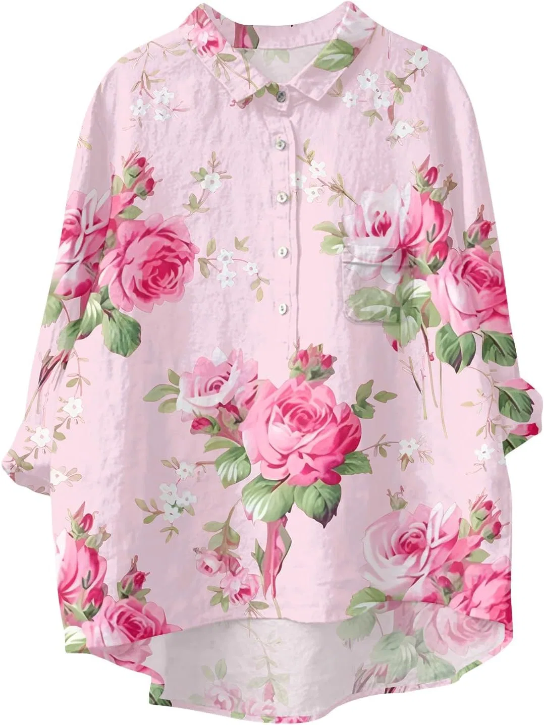 Блуза с цветочным принтом, оверсайз, Vintage Floral Art Print, розовый