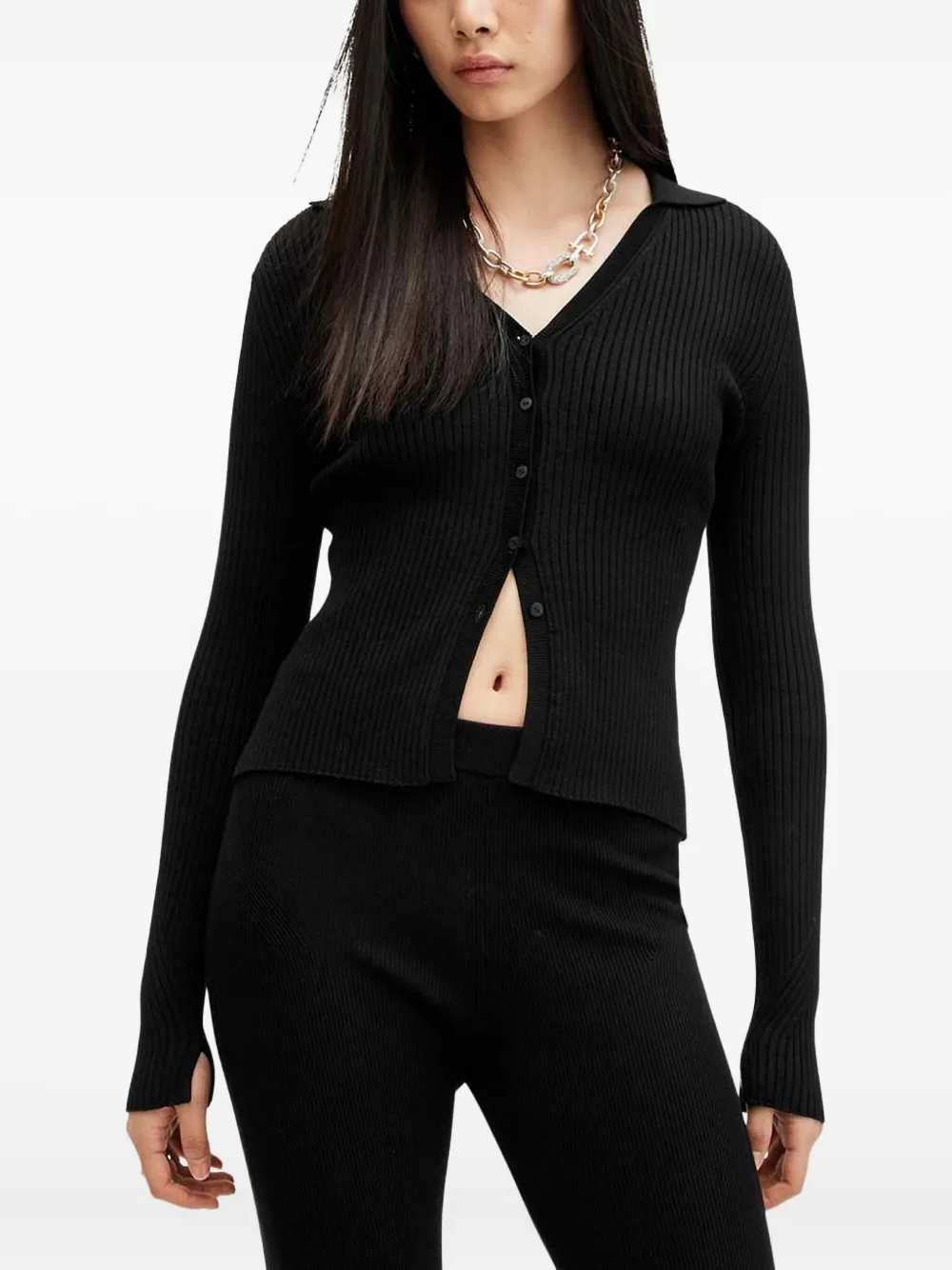 

Кардиган Cruz в рубчик на пуговицах AllSaints, черный