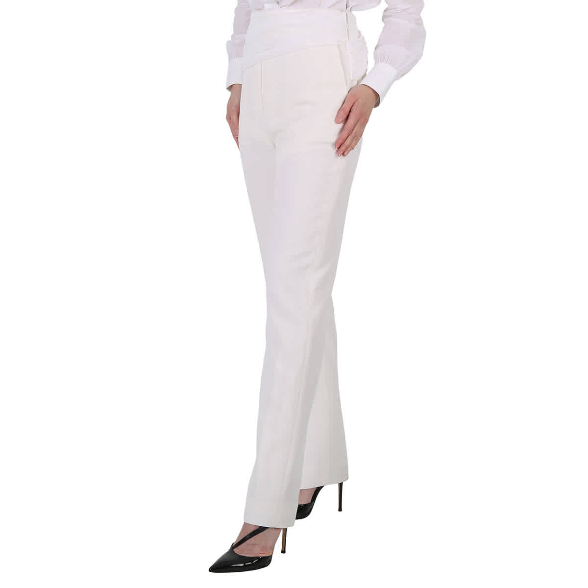 Брюки Burberry Ladies Optic White с деталями из саржевой ленты из технической шерсти — фото 2