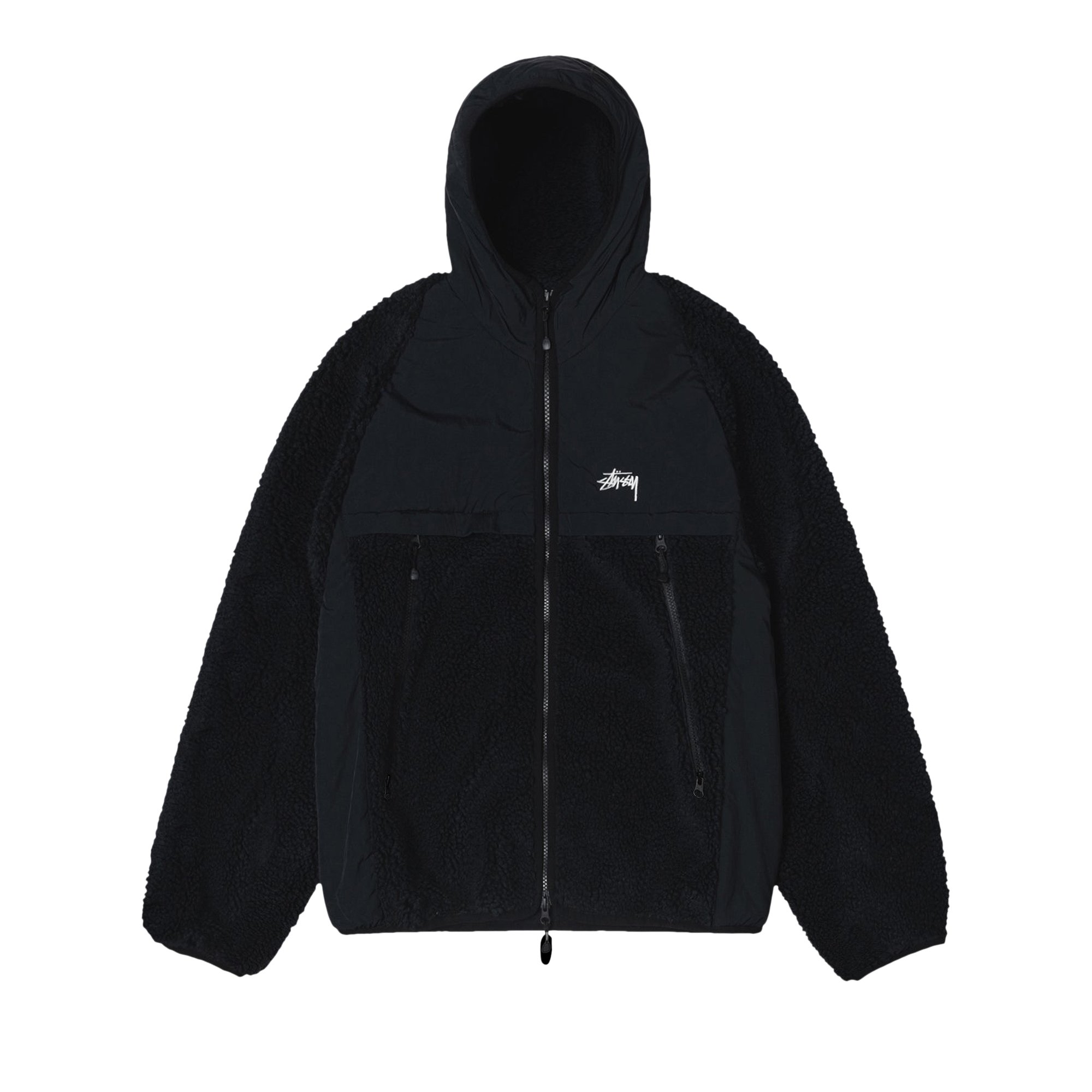 

Куртка Stussy Sherpa со вставками и капюшоном, цвет Черный