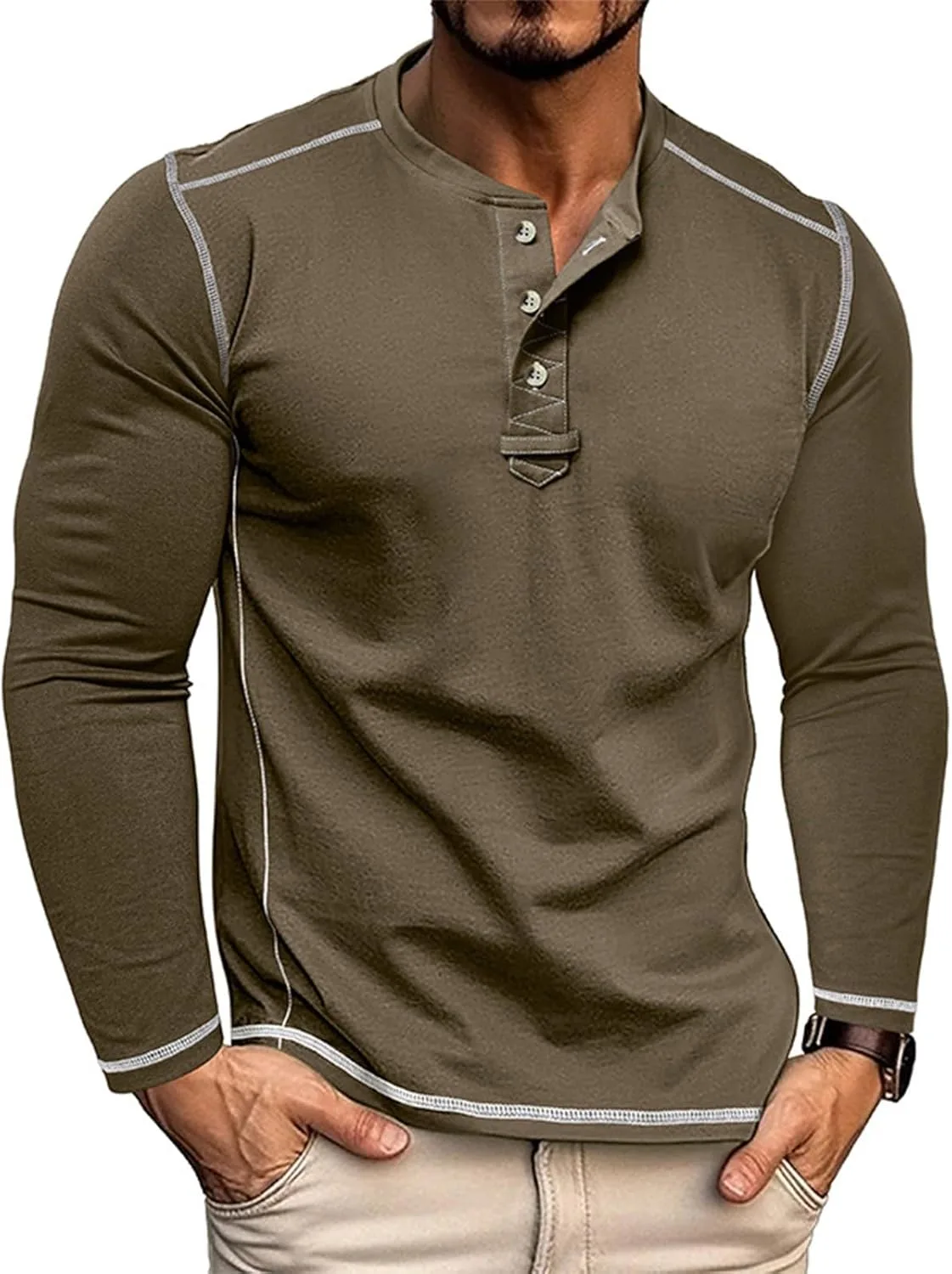 

Ymosrh Мужская повседневная рубашка-поло с длинным рукавом, M-3XL