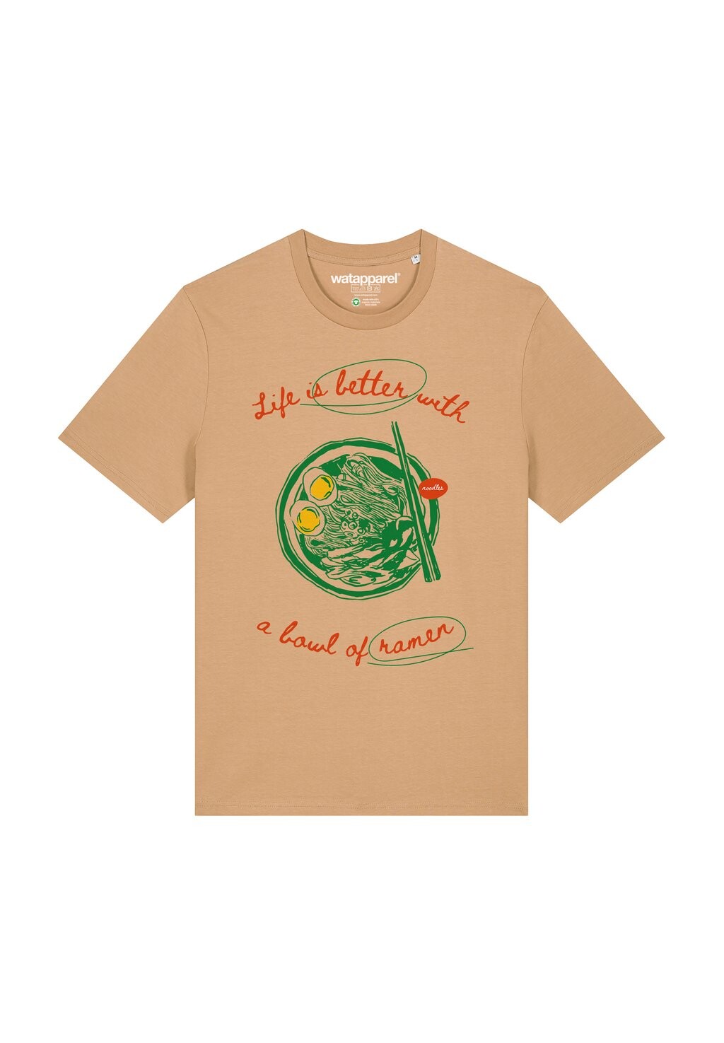 

Футболка с принтом LIFE IS BETTER WITH RAMEN watapparel, бежевый