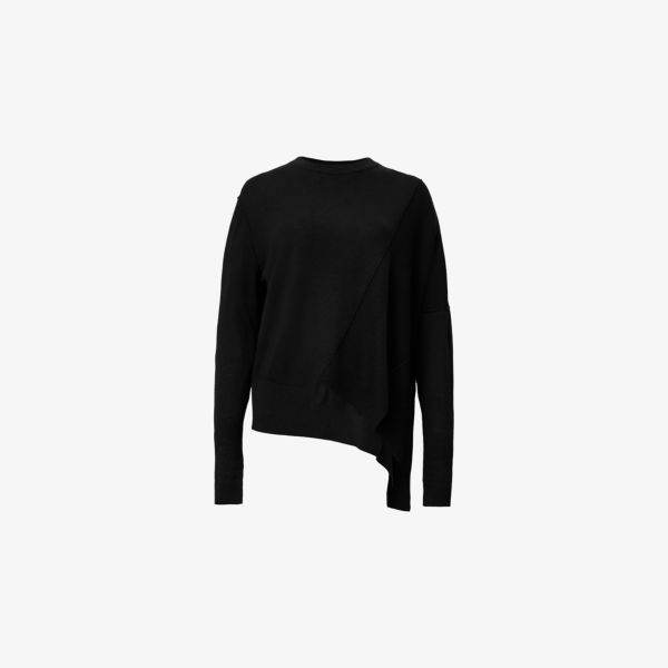 

Джемпер из мериносовой шерсти с асимметричным подолом Isla crewneck Allsaints, черный