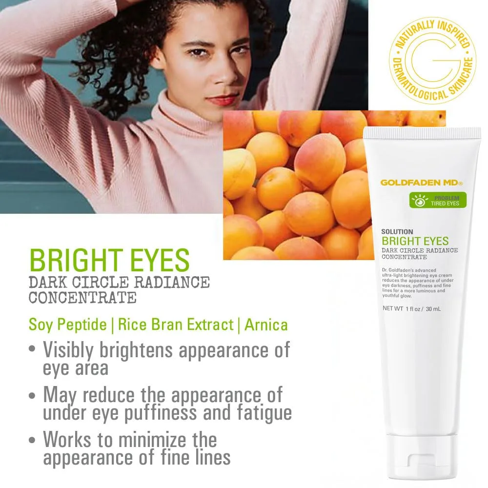 Крем для глаз Bright Eyes Dark Circle Concentrate с соевым пептидом, экстрактом рисовых отрубей и арникой для осветления темных кругов, уменьшения отечности и морщин (30 мл) 29,6 мл (1 шт.) Goldfaden Md, Red — фото 3