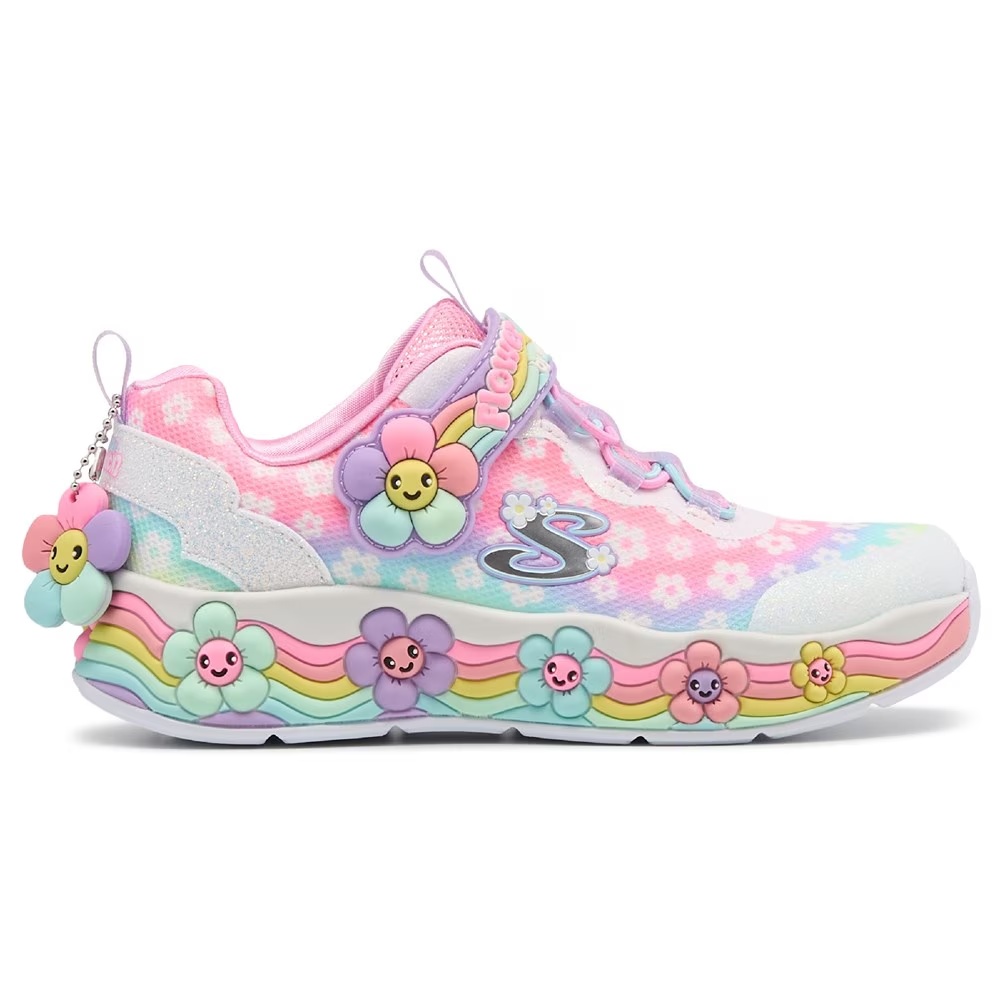 Детские кроссовки с подсветкой и цветочным узором Skechers для малышей и подростков, white multi — фото 2
