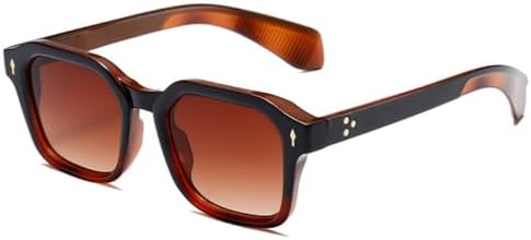 

Винтажные квадратные солнцезащитные очки с заклепками для женщин, градиентные линзы, защита от УФ-излучения UV400, мужские панк-очки коричневого цвета MTZJH, Black Brown Tea